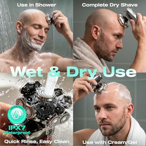 6-in-1 Men's Bald Head Shaver 9D Floating Skull Razor Waterproof Rechargeable