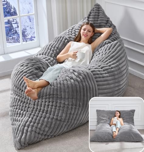 Hobestluk 3-in-1 Large Grey Bean Bag Sofa & Lounger - Adult Convertible Chair