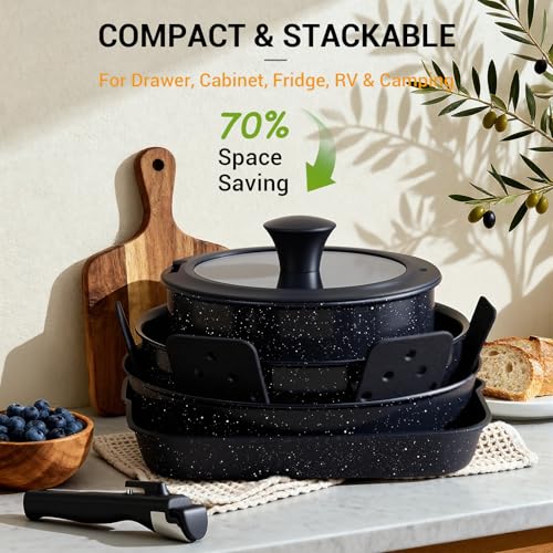 Ammeloo Non-Stick Pots and Pans Set with Detachable Handle - Grill Pan Set
