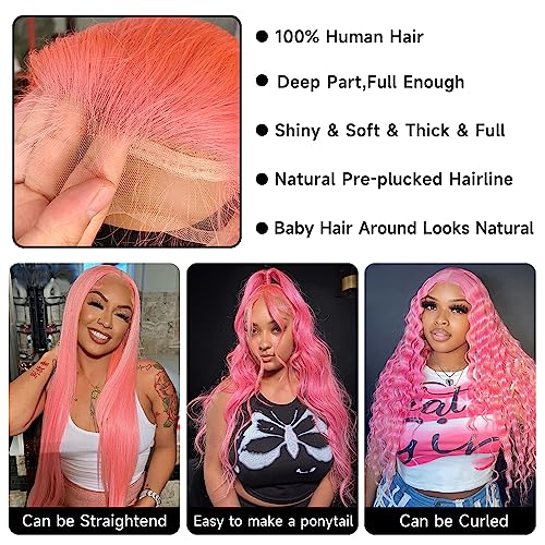 Pink 13x4 Body Wave Lace Front Wig Human Hair 22 Inch - Dyed Brazilian Virgin