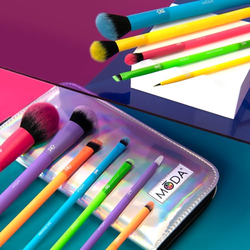 Electric Makeup Brush Set with Holographic Travel Case - 13 Pcs, Neon