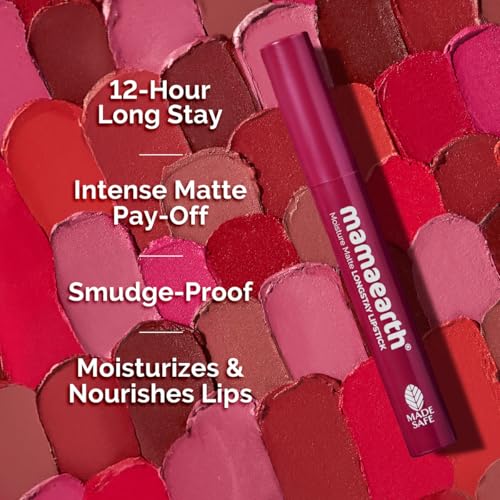 MAMAEARTH Moisture Matte Lipstick (Berrylicious Magenta) | Infused with Vitamin E | 12-Hour Long Stay & 8-Hour Moisture Lock | Cruelty-Free & Smudge-Proof | 0.07 Oz/2g