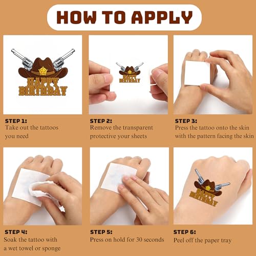 Cowboy Temporary Tattoos- 50PCS Western Cowboy Party Favors Themed Birthdays Party Supplies Decorations Western Baby Shower Decor Cool Wild Western Rodeo Pattern Girls Boys Gifts