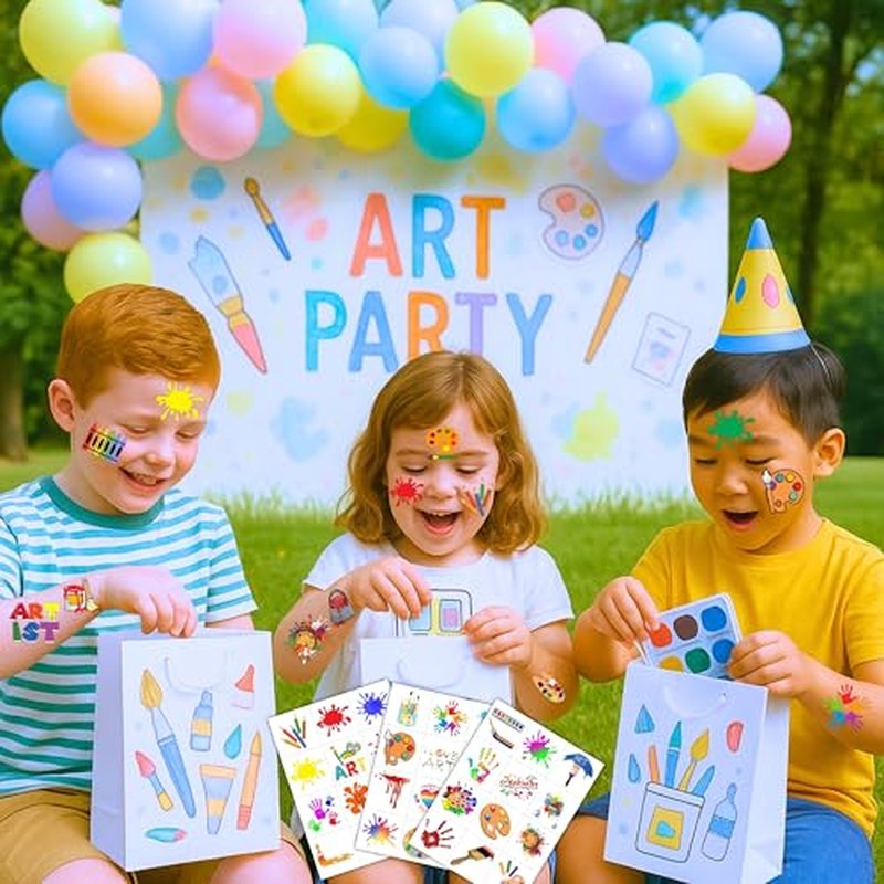96PCS Art Pre-Cut Temporary Tattoos for Kids - Fun Party Favors, Birthday Decorations, Stickers for Girls & Boys, Classroom Rewards & Themed Gifts