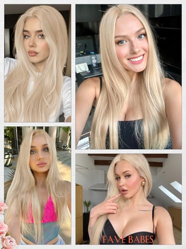 FAVE 26 Inch Blonde Straight Wig for Women - Long, Natural-Looking, Middle Part - Variation of Blonde