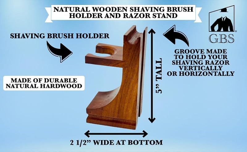 G.B.S GENTS Classic Wooden Shaving Set - Includes Brush, Stand & Soap Bowl (4-piece)