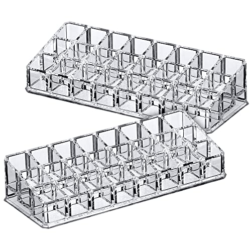 Amazing Abby - Glamour - 2-Pack 24-Slot Acrylic Lipstick Organizer, Lipstick Holder, Lip Gloss Holder, Cosmetic Storage Display, Perfect Storage Solution for Drawer and Vanity (Slot Size: 0.9" x 0.9")