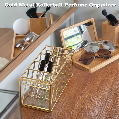 ELLDOO 4 Compartment Vintage Glass Perfume Organizer - Clear Display Case