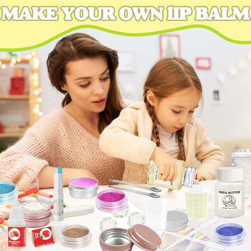 Thaluna Lip Balm Making Kit- Shea Butter Make Your Own Lip Balm for Adults, Moisturizing DIY Lip Gloss Kit with Beeswax, Sweet Almond Oil, Essential Oil, Empty Tubes, Christmas Gift for Girls & Women