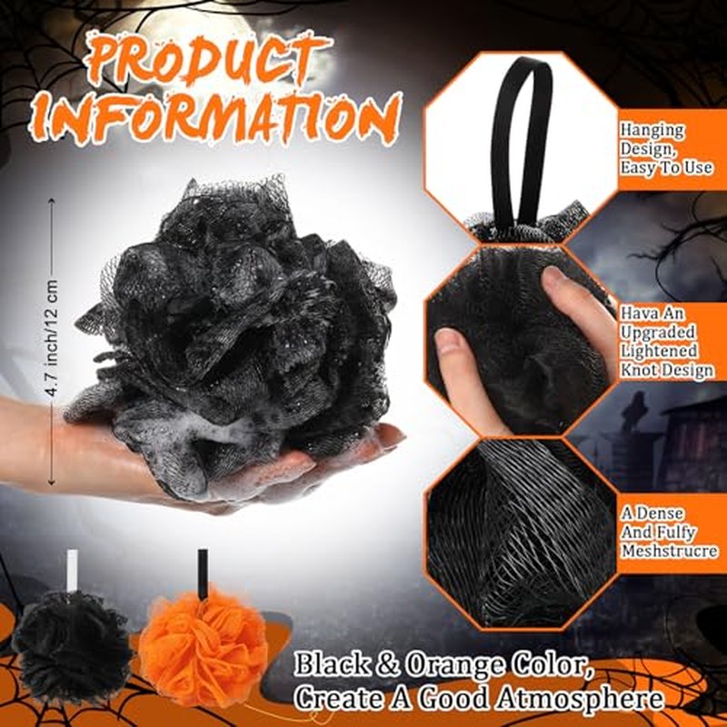 24 Pcs Bath Loofah Sponge Blue Loofah Exfoliating Body Scrubber Shower Sponge 50g Mesh Pouf Balls Gift Basket for Baby Shower Women Men Bathing Accessories Gift Bucket(Orange,Black)
