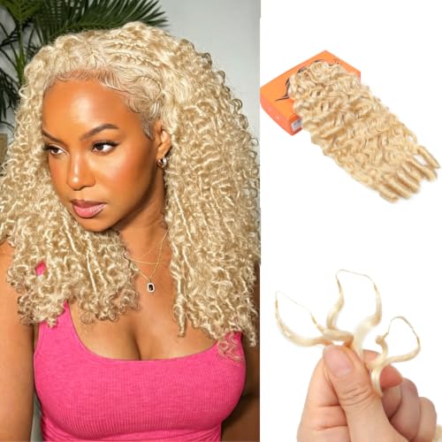613 Blonde Human Crochet Hair 16 Inch 50 Strands - Burmese Curly, Reusable, Dyeable, Knotless