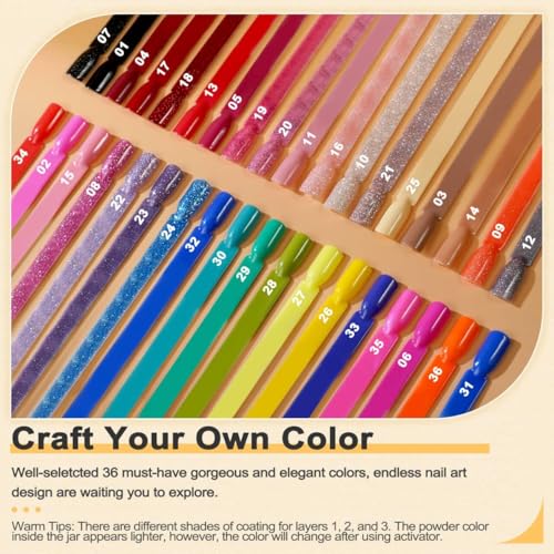 Dip Powder Nail Kit Set with 36 Colors & Essential Tools - Amber Rainbow Castle 13oz