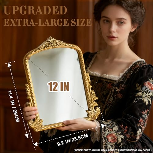 YUSONG Vintage Desk Mirror 11.4" x 9.2" Gold Antique Tabletop Mirror with Resin Frame