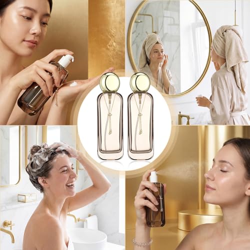Brown Glass Lotion & Perfume Spray Bottles with Pump & Chain - 4 Pack
