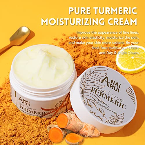 ANAI RUI Facial Moisturizer, Turmeric Face Cream with Vitamin C for Hydrating, Firming, Tightening Skin, Turmeric Vitamin C Cream for Dark Spots, Dry Skin, 1.76 OZ