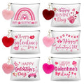 Landical 6 Sets Galentine's Day Makeup Bags Gifts Bulk for Woman Valentine's Day Canvas Bags with Zipper Pink Plush Heart Keychains Galentines Party Favors Supplies for Friends Besties Ladies