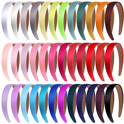36 Pcs Satin Headbands Bulk Non-Slip Wide Hair Accessories for Women