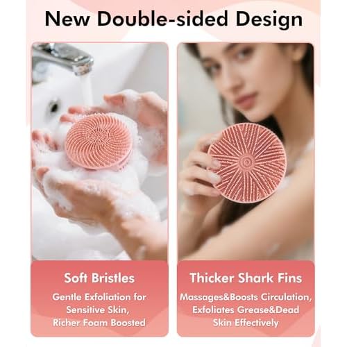 Silicone Body Scrubber - 3 Pack Dual-Sided Exfoliating & Massage Scrubber for Women & Men, Rich Foaming Gentle Back Scrubber for All Skin Types (Pink+Green+Grey)