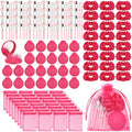 Pink Girl Party Favors Girl Makeup Party Favor Party Supplies Set Includes Pink Gauze Bags, Hair Scrunchies, Foldable Mirror Hair Brushes, Makeup Brushes Toys(96 Pcs)