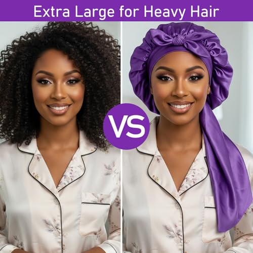 6 Pack Satin Hair Bonnets for Women – Large Silky Sleep Caps with Tie for Curly & Braided Hair, Red