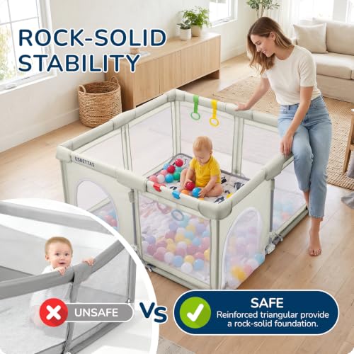 Foldable Baby Playpen 50x50 Inch Beige - Safe Portable Toddler Play Area
