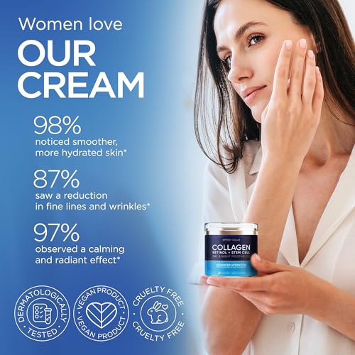 Collagen Cream for Face with Stem Cells Retinol Hyaluronic Acid Niacinamide (1.7 Oz) / Retinol Serum for Face (1Oz)