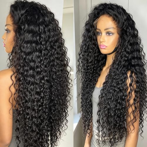 Natural Curly Wave Lace Front Wig 24 Inch for Women - Water Wave Synthetic Glueless Lace Frontal with Baby Hair and Preplucked Hairline
