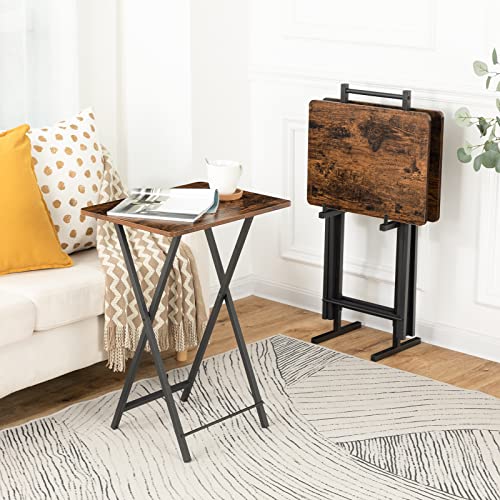 HOOBRO Set of 4 Folding TV Trays with Stand - Retro Style Snack & Laptop Tables