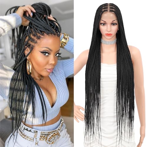 1205 Black 36 Inch Knotless Lace Front Braided Wig for Black Women - 200% Density