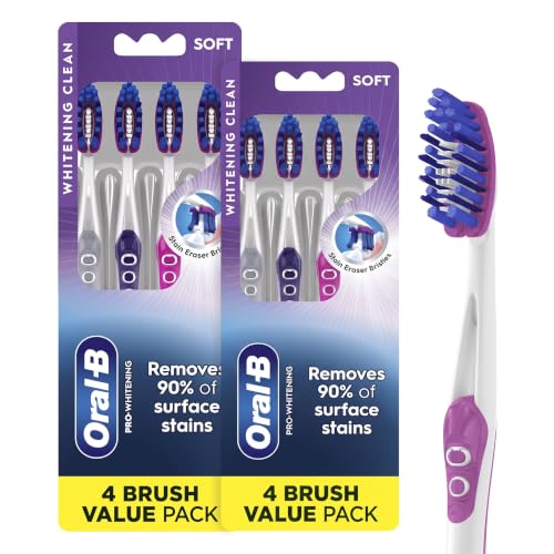 Oral-B 3D White Deep Stain Remover Toothbrush Pack of 4 - Soft, Whitens & Removes Plaque