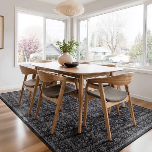 Jainmy Midnight 6x8 Vintage Area Rug for Living Room & Bedroom, Washable Non Slip Low Pile