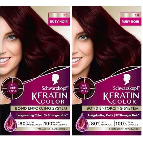 Schwarzkopf Keratin Color Permanent Hair Color, 1.8 Ruby Noir, 1 Application - Professionally Inspired Permanent Hair Dye, for up to 80% Less Breakage vs Untreated Hair and up to 100% Gray Coverage