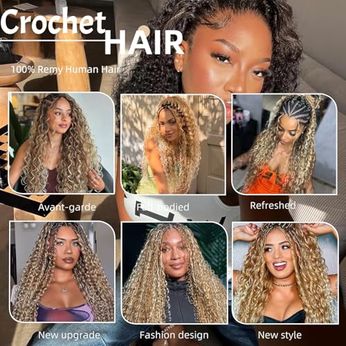 24 Inch Ombre Honey Blonde to Bleached Blonde Human Hair Bundles Knotless Crochet Hair - Lightweight & Reusable