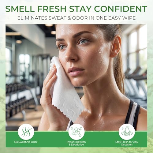 Body Wash Towelettes Scented Lemon Moist Cotton Towel Moist Towelettes Travel Size Individually Wrapped Bulk for Hiking Gym Camping Outdoor Sports (50 Pack)