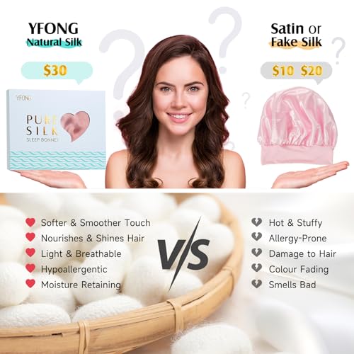 YFONG 2 Pack 100% 22 Momme Mulberry Silk Bonnet for Sleeping Women