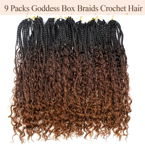 24 Inch Goddess Boho Box Braids Crochet Hair - 9 Packs, Pre-Looped, Curly Ends
