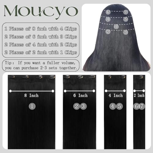 Clip in Hair Extensions 7Pcs 70g 14 Inch Human Hair - Jet Black / 75g
