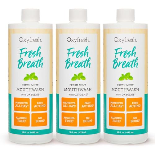 Oxyfresh Premium Fresh Mint Mouthwash 16 Fl Oz Pack of 3 - Alcohol-Free, Light Flavor, Zero Burn