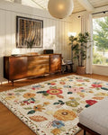 Beige Floral 8x10 Area Rug - Washable Non-Slip Bedroom Living Room Carpet