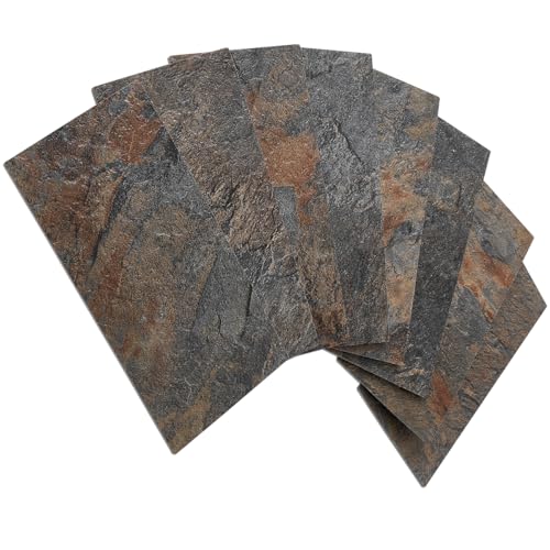 AULIGET Rust Slate Peel and Stick Backsplash Wall Tiles - 200 Pieces, 3x6 Inch PVC Faux Stone for Kitchen, Bathroom, Laundry, Fireplace, Camper - Variation of Rust Slate / 200