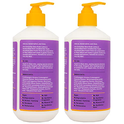 Alaffia Lavender Shea Body Lotion 2 Pack - Moisturizing Support for Dry Skin, 16 Fl Oz