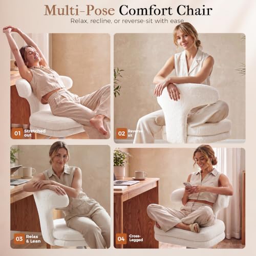 Snow White Teddy Fabric Office & Vanity Chair - Ergonomic Tall Desk Seat