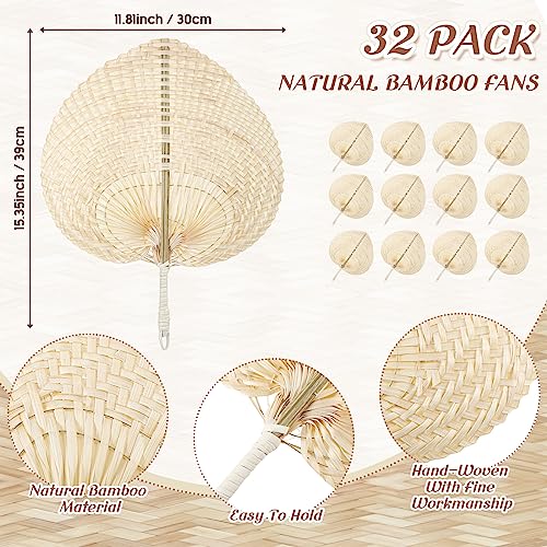 BBTO 32 Pieces Handmade Woven Bamboo Hand Fans Natural Raffia Summer Cooling Supplies - Variation of THIS listing