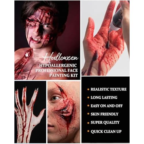 Halloween Fake Blood Spray 2.03oz + Dripping Blood 2.03oz+Coagulated Blood 1.06oz Washable Realistic Fake Blood for Clothes Sfx Special Effects Makeup Kit for Vampire Zombie (3Red)