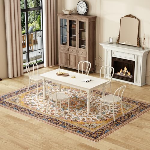 Orange 8'x10' Washable Boho Low Pile Non-Slip Area Rug - Watthourhome