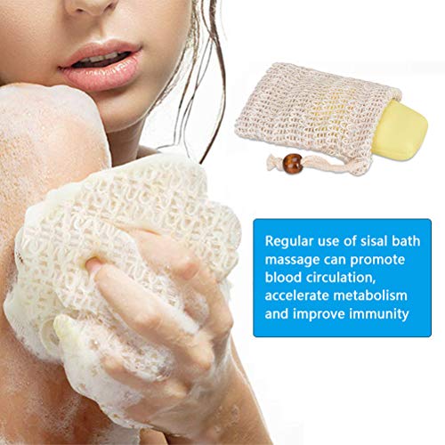 40Pack Soap Saver Bag Exfoliating Sisal Soap Pouch with Drawstring Bar Wooden Bead Foaming and Drying Exfoliating Net for Bath and Shower