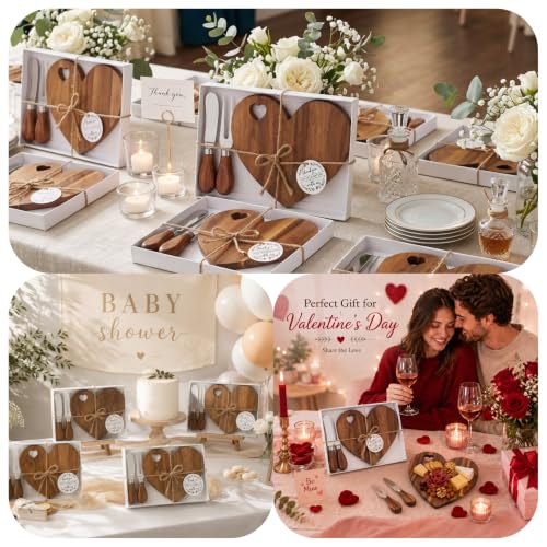 Acacia Color 12-Piece Heart-Shaped Bridal Shower Cheese Board Set with Accessories