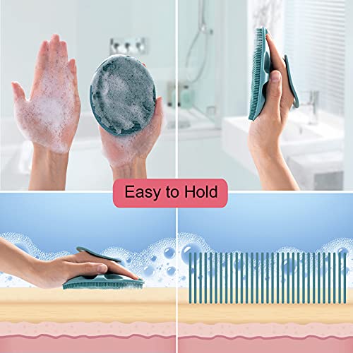 Soft Silicone Body Cleansing Brush Shower Scrubber, with Silicone Face Scrubber, Exfoliating Brush Manual Handheld Facial Cleansing Brush