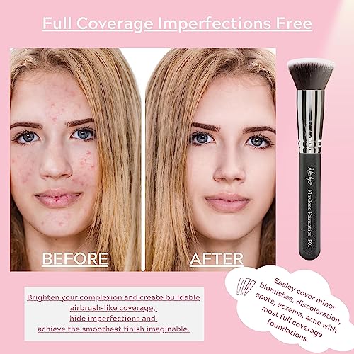 Nanshy Flawless Flat Foundation Brush for Powder, Cream & Liquid Makeup - Flat Top Foundation Brush for Smooth Application, Blending & Buffing - Dense, Firm Bristles - Vegan & Cruelty-Free - Black