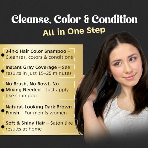 Dark Brown Hair Color Shampoo Kit with Mask & Stain Wipes - 500ml